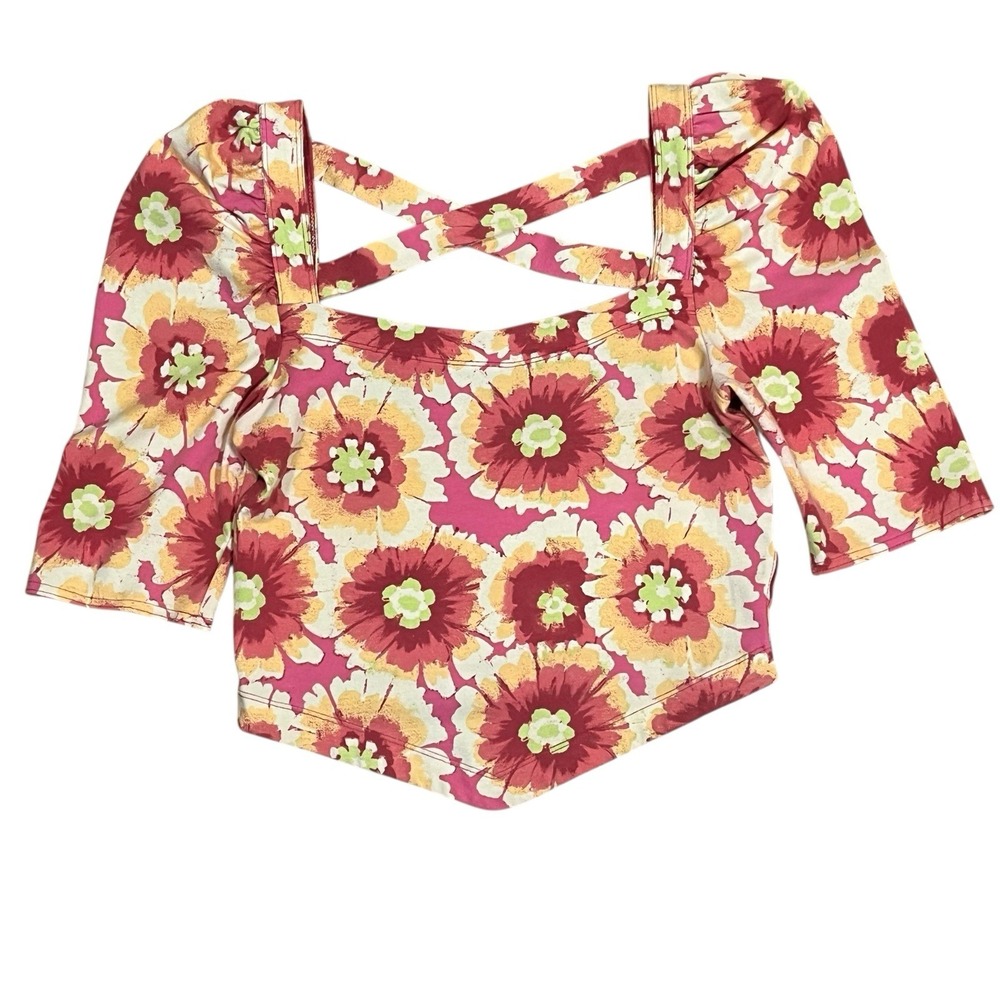 Free People Women's Give Me More Retro Floral Pattern Top Pink Size S Hippie - Picture 9 of 11